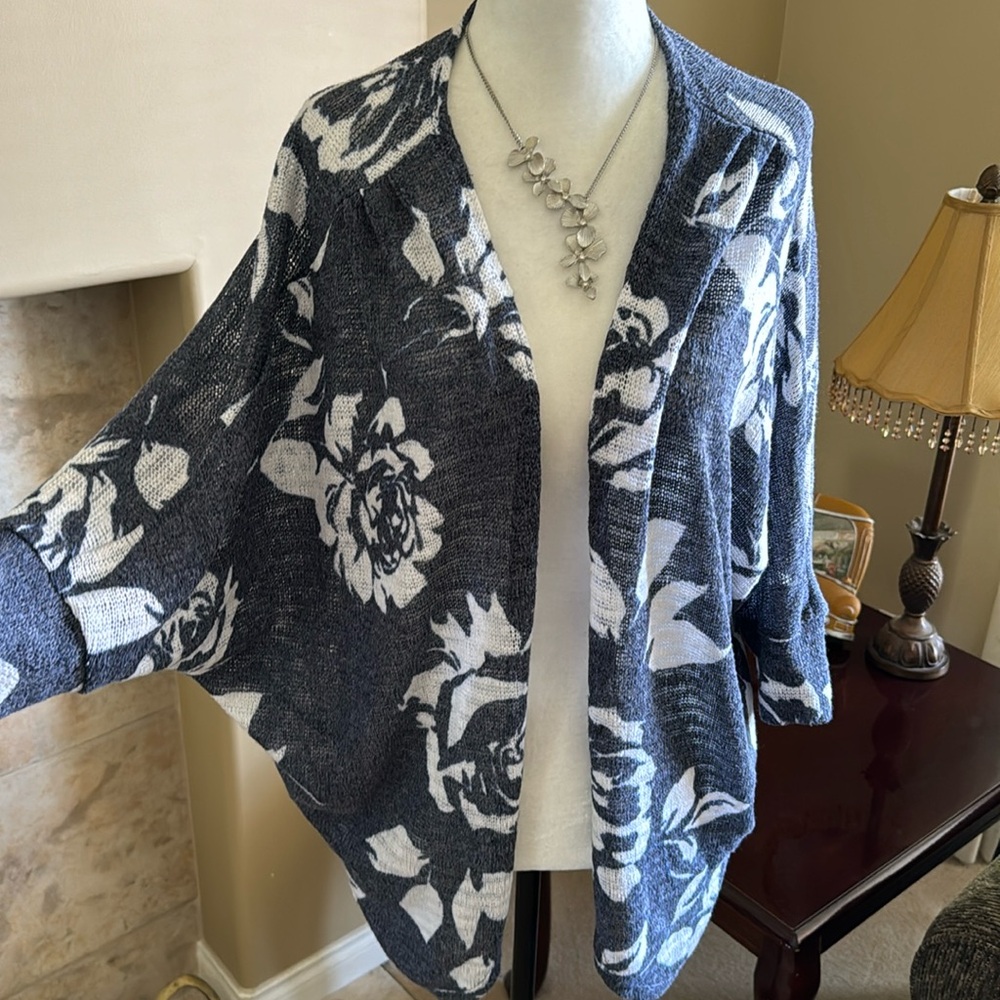 Navy & White Batwing Cardigan